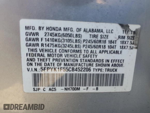 2012 Honda Ridgeline RTL with VIN 5FPYK1F55CB452206, listed as a Copart auction lot 74694204 with 128,226 mi miles and Clean Title. Bid and sale history available at carsss.com. Image 12.