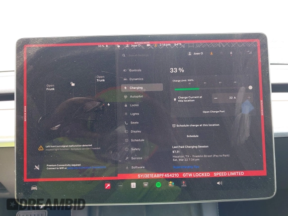 2023 Tesla Model 3 with VIN 5YJ3E1EA8PF454210, listed as a IAAI auction lot 42326822 with 43,200 mi miles and . Bid and sale history available at DreamBid. Image 18.