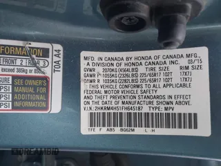 2015 Honda CR-V EX with VIN 2HKRM4H51FH645187, listed as a IAAI auction lot 41883655 with 162,971 mi miles and . Bid and sale history available at DreamBid. Image 9.