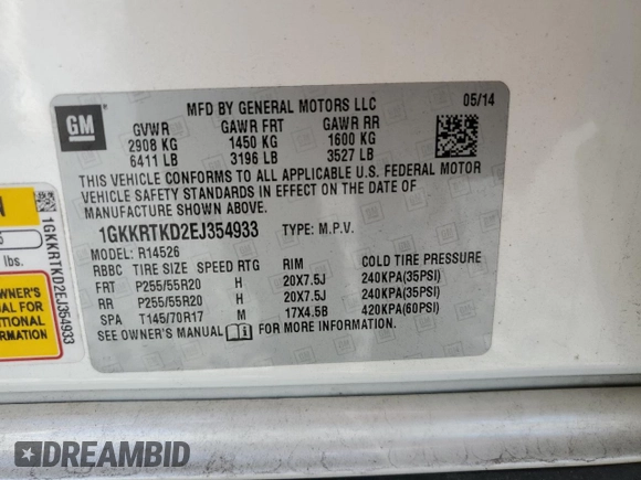 2014 GMC Acadia Denali with VIN 1GKKRTKD2EJ354933, listed as a Copart auction lot 53435635 with 144,087 mi miles and Salvage Title. Bid and sale history available at carsss.com. Image 16.