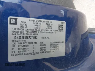 2012 Chevrolet Tahoe LS with VIN 1GNSCAE07CR271482, listed as a IAAI auction lot 41582756 with 134,299 mi miles and . Bid and sale history available at DreamBid. Image 9.