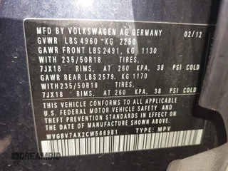 2012 Volkswagen Tiguan S with VIN WVGBV7AX2CW566981, listed as a IAAI auction lot 42069748 with 153,613 mi miles and . Bid and sale history available at DreamBid. Image 9.