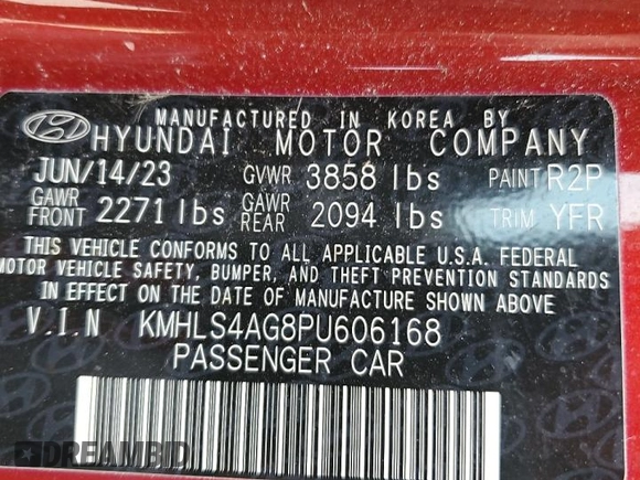 2023 Hyundai Elantra SEL with VIN KMHLS4AG8PU606168, listed as a Copart auction lot 49257485 with 11,945 mi miles and Salvage Title. Bid and sale history available at DreamBid. Image 12.