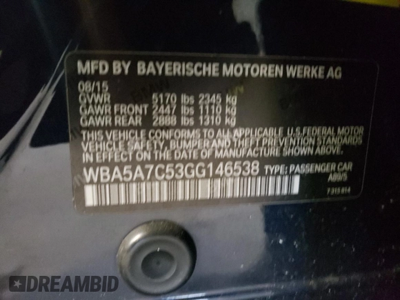 2016 BMW 5 Series 528i xDrive with VIN WBA5A7C53GG146538, listed as a Copart auction lot 47270965 with 132,930 mi miles and Salvage Title. Bid and sale history available at carsss.com. Image 14.