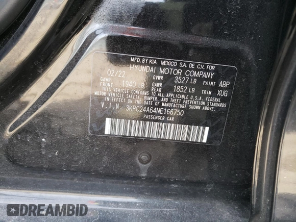 2022 Hyundai Accent SEL with VIN 3KPC24A64NE166750, listed as a Copart auction lot 39822123 with 10,520 mi miles. Bid and sale history available at carsss.com. Image 14.