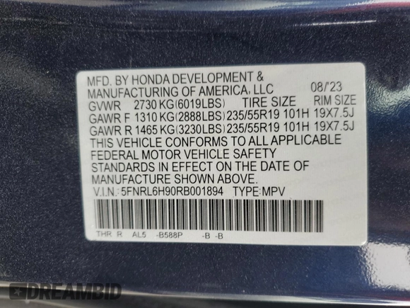 2024 Honda Odyssey Elite с VIN 5FNRL6H90RB001894, выставлен на аукционе Copart как лот 53403815 с пробегом 2 943 миль миль и Списание • Salvage title. История ставок и продаж доступна на DreamBid. Изображение 14.