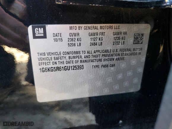 2016 Cadillac CT6 Premium Luxury AWD with VIN 1G6KG5R61GU125393, listed as a Copart auction lot 77776943 with 76,805 mi miles. Bid and sale history available at carsss.com. Image 13.