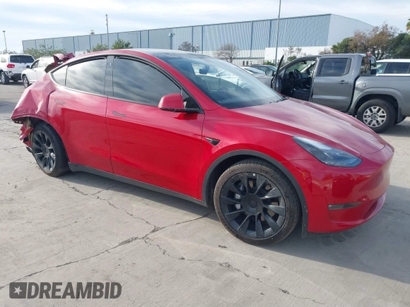 2023 Tesla Model Y Long Range with VIN 7SAYGAEE7PF713761, listed as a IAAI auction lot 41638067 with 46,089 mi miles and . Bid and sale history available at DreamBid. Image 1.
