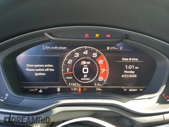 2019 Audi S5 Sportback Premium Plus z VIN WAUB4CF51KA005042, wystawiony jako Copart lot #58248895 z przebiegiem 51 823 mil mil oraz Szkody całkowita. Historia ofert i sprzedaży dostępna na DreamBid. Obrazek 9.
