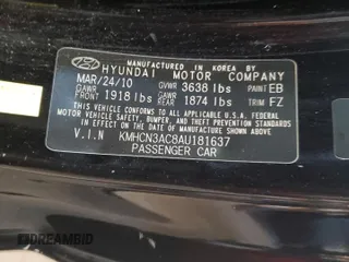 2010 Hyundai Accent SE with VIN KMHCN3AC8AU181637, listed as a Copart auction lot 63095135 with 195,945 mi miles and Salvage title. Bid and sale history available at DreamBid. Image 12.