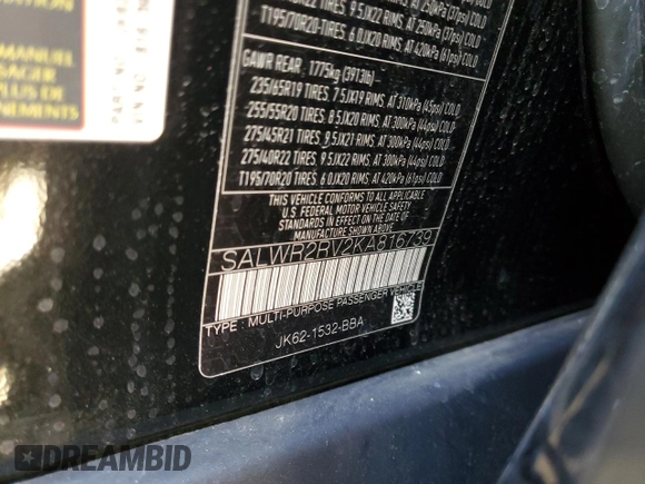 2019 Land Rover Range Rover Sport HSE with VIN SALWR2RV2KA816739, listed as a Copart auction lot 55135655 with 59,681 mi miles and Salvage Title. Bid and sale history available at carsss.com. Image 13.