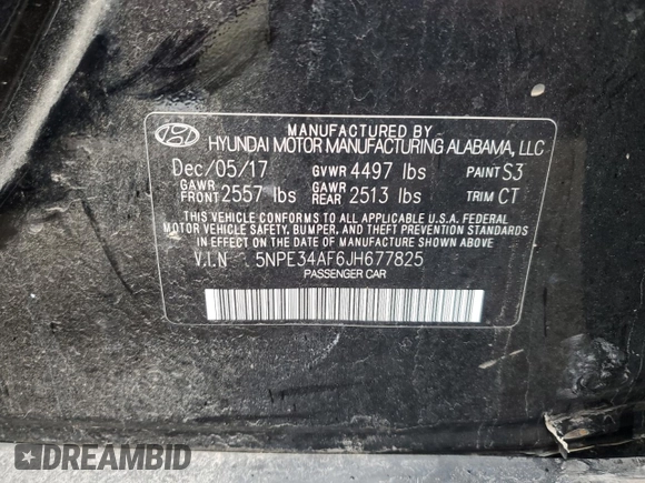 2018 Hyundai Sonata Sport Plus with VIN 5NPE34AF6JH677825, listed as a Copart auction lot 86072924 with Not Provided miles and Clean Title. Bid and sale history available at DreamBid. Image 12.