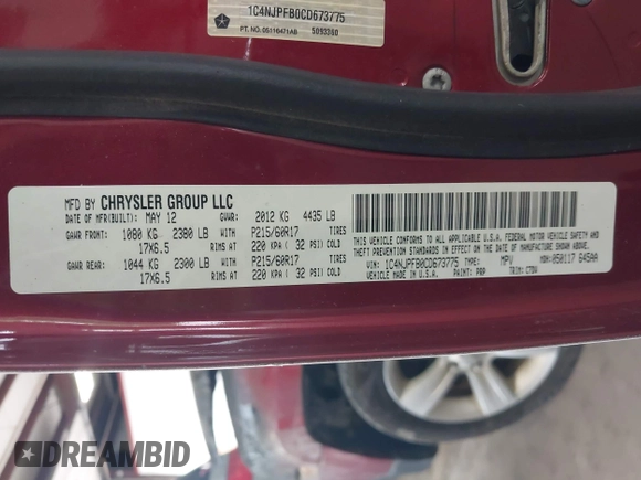 2012 Jeep Patriot Latitude with VIN 1C4NJPFB0CD673775, listed as a IAAI auction lot 42590607 with Not provided miles and . Bid and sale history available at DreamBid. Image 9.
