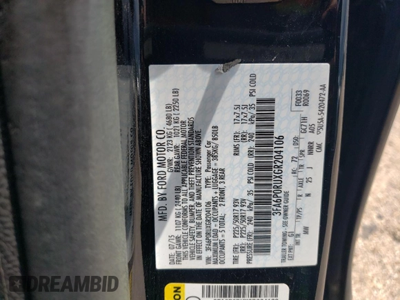 2016 Ford Fusion Titanium Hybrid with VIN 3FA6P0RUXGR204106, listed as a Copart auction lot 62769015 with 106,826 mi miles and Salvage title. Bid and sale history available at DreamBid. Image 13.