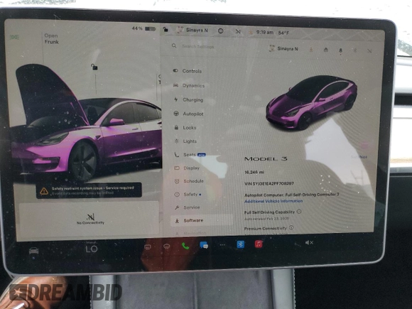 2023 Tesla Model 3 with VIN 5YJ3E1EA2PF708297, listed as a Copart auction lot 47982675 with 16,246 mi miles and Salvage title. Bid and sale history available at DreamBid. Image 9.