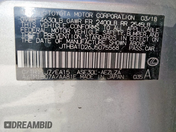 2018 Lexus IS 300 z VIN JTHBA1D26J5075568, wystawiony jako Copart lot #52537325 z przebiegiem 141 430 mil mil oraz Szkoda całkowita • Salvage title. Historia ofert i sprzedaży dostępna na DreamBid. Obrazek 13.
