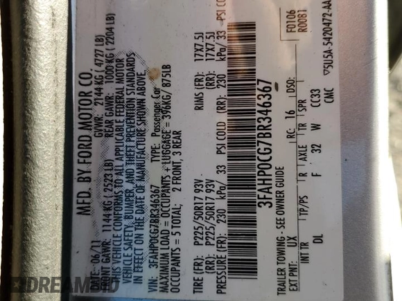 2011 Ford Fusion SEL with VIN 3FAHP0CG7BR346367, listed as a Copart auction lot 88153025 with 188,718 mi miles and Salvage Title. Bid and sale history available at carsss.com. Image 14.