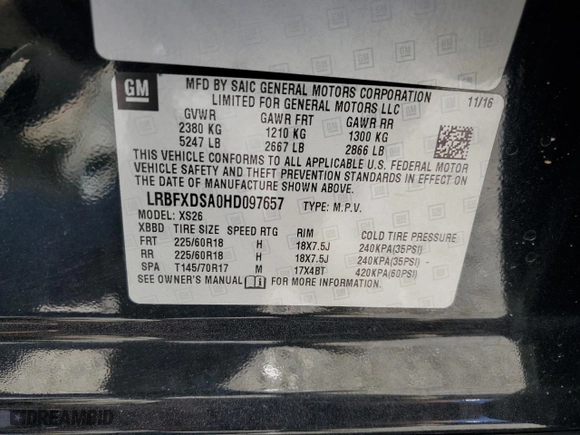 2017 Buick Envision Essence with VIN LRBFXDSA0HD097657, listed as a Copart auction lot 49873995 with 82,152 mi miles and Salvage Title. Bid and sale history available at carsss.com. Image 12.