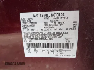 2021 Ford Edge Titanium with VIN 2FMPK4K99MBA41965, listed as a IAAI auction lot 42114607 with 87,848 mi miles and . Bid and sale history available at DreamBid. Image 9.