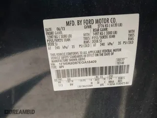 2014 Ford Explorer XLT with VIN 1FM5K8D87EGA15409, listed as a IAAI auction lot 41768883 with 121,207 mi miles. Bid and sale history available at carsss.com. Image 9.