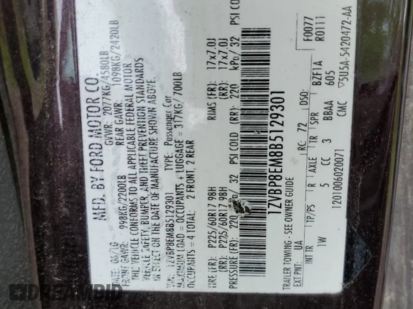 2011 Ford Mustang V6 with VIN 1ZVBP8EM8B5129301, listed as a Copart auction lot 56668885 with Not provided miles and Non repairable. Bid and sale history available at DreamBid. Image 12.