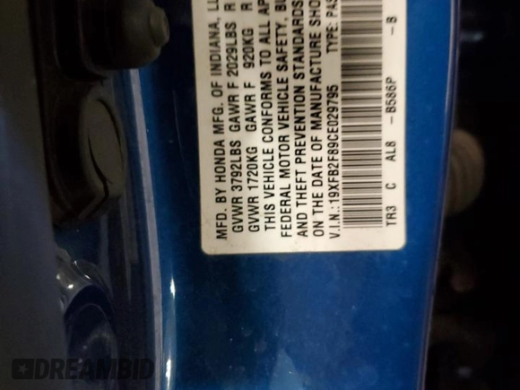 2012 Honda Civic EX with VIN 19XFB2F89CE029795, listed as a Copart auction lot 55648145 with 131,769 mi miles and Non Repairable. Bid and sale history available at DreamBid. Image 12.