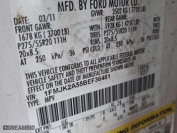 2011 Ford Expedition EL Limited with VIN 1FMJK2A55BEF36481, listed as a Copart auction lot 49547025 with 187,465 mi miles and Salvage Title. Bid and sale history available at carsss.com. Image 15.