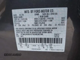 2025 Ford Explorer ST-Line with VIN 1FMUK8KH7SGB38749, listed as a IAAI auction lot 42085174 with 1,574 mi miles. Bid and sale history available at carsss.com. Image 9.