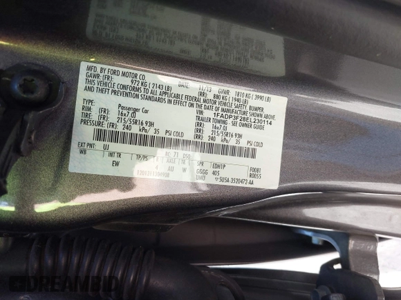 2014 Ford Focus SE with VIN 1FADP3F28EL230114, listed as a IAAI auction lot 41016783 with 66,060 mi miles. Bid and sale history available at carsss.com. Image 9.