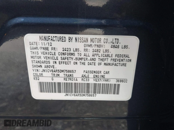 2013 Infiniti G37 x with VIN JN1CV6AR5DM758657, listed as a IAAI auction lot 42044181 with 93,917 mi miles and . Bid and sale history available at carsss.com. Image 9.