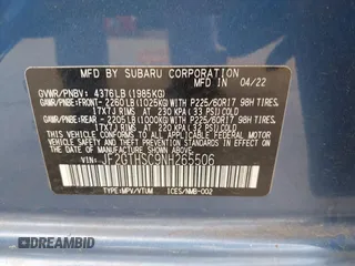 2022 Subaru Crosstrek Special Sports with VIN JF2GTHSC9NH265506, listed as a IAAI auction lot 42102290 with 17,091 mi miles and . Bid and sale history available at DreamBid. Image 9.