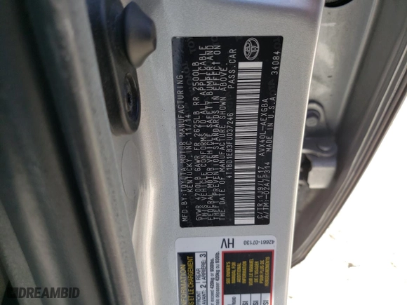 2015 Toyota Avalon Hybrid XLE Touring with VIN 4T1BD1EB3FU037246, listed as a Copart auction lot 59411653 with 130,262 mi miles. Bid and sale history available at carsss.com. Image 12.
