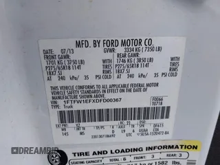 2013 Ford F-150 XL with VIN 1FTFW1EFXDFD00367, listed as a IAAI auction lot 41791175 with 165,150 mi miles and . Bid and sale history available at DreamBid. Image 9.
