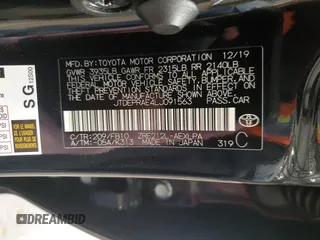 2020 Toyota Corolla LE with VIN JTDEPRAE4LJ091563, listed as a Copart auction lot 50547315 with 48,161 mi miles and Salvage Title. Bid and sale history available at carsss.com. Image 12.