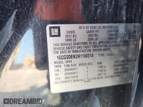 2017 Chevrolet Colorado 2WD Z71 with VIN 1GCGSDEN2H1190314, listed as a Copart auction lot 63579485 with 155,584 mi miles and Salvage title. Bid and sale history available at DreamBid. Image 12.