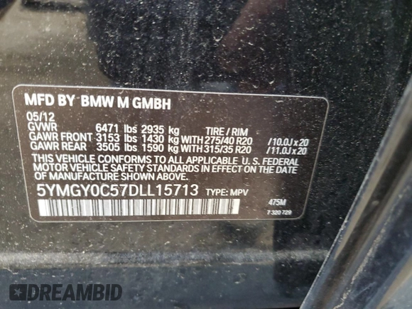 2013 BMW X5 M with VIN 5YMGY0C57DLL15713, listed as a Copart auction lot 63649584 with 0 mi miles and Salvage Title. Bid and sale history available at carsss.com. Image 13.