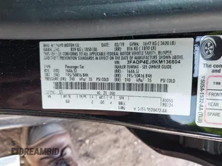 2019 Ford Fiesta SE with VIN 3FADP4EJ0KM136804, listed as a IAAI auction lot 41657106 with 999,999 mi miles. Bid and sale history available at carsss.com. Image 9.