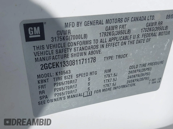 2008 Chevrolet Silverado 1500 LTZ with VIN 2GCEK133081171178, listed as a IAAI auction lot 42185462 with 118,194 mi miles and . Bid and sale history available at DreamBid. Image 9.