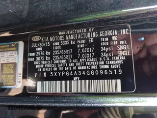 2016 Kia Sorento LX with VIN 5XYPG4A34GG096519, listed as a IAAI auction lot 41804182 with 151,909 mi miles. Bid and sale history available at carsss.com. Image 9.