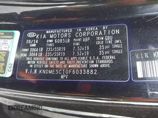 2015 Kia Sedona SX-L with VIN KNDME5C10F6033882, listed as a IAAI auction lot 41808805 with 81,936 mi miles and . Bid and sale history available at DreamBid. Image 9.