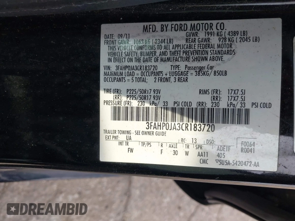 2012 Ford Fusion SEL с VIN 3FAHP0JA3CR183720, выставлен на аукционе IAAI как лот 42416392 с пробегом 159 191 миль миль и . История ставок и продаж доступна на DreamBid. Изображение 9.