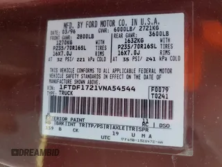 1997 Ford F-150 с VIN 1FTDF1721VNA54544, выставлен на аукционе Copart как лот 85661394 с пробегом 221 536 миль миль и Списание • Salvage title. История ставок и продаж доступна на DreamBid. Изображение 14.