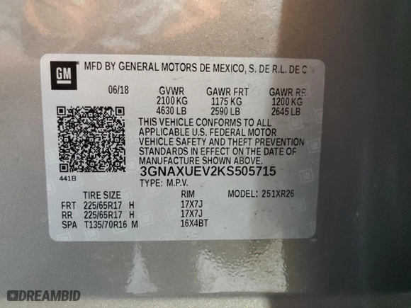 2019 Chevrolet Equinox LT with VIN 3GNAXUEV2KS505715, listed as a Copart auction lot 52030355 with 83,650 mi miles and Salvage Title. Bid and sale history available at carsss.com. Image 14.