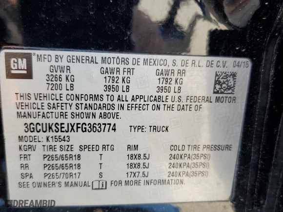 2015 Chevrolet Silverado 1500 LTZ with VIN 3GCUKSEJXFG363774, listed as a Copart auction lot 48689495 with 74,233 mi miles and Salvage Title. Bid and sale history available at carsss.com. Image 12.
