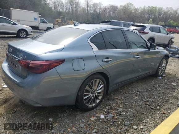 2019 Infiniti Q50 Luxe with VIN JN1EV7AR9KM553774, listed as a Copart auction lot 51593855 with 62,446 mi miles and Salvage title. Bid and sale history available at DreamBid. Image 3.