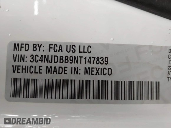 2022 Jeep Compass Latitude with VIN 3C4NJDBB9NT147839, listed as a IAAI auction lot 41620597 with 26,350 mi miles and . Bid and sale history available at DreamBid. Image 9.