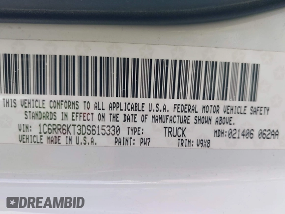 2013 Ram 1500 Express с VIN 1C6RR6KT3DS615330, выставлен на аукционе IAAI как лот 41586273 с пробегом 225 475 миль миль и . История ставок и продаж доступна на DreamBid. Изображение 9.
