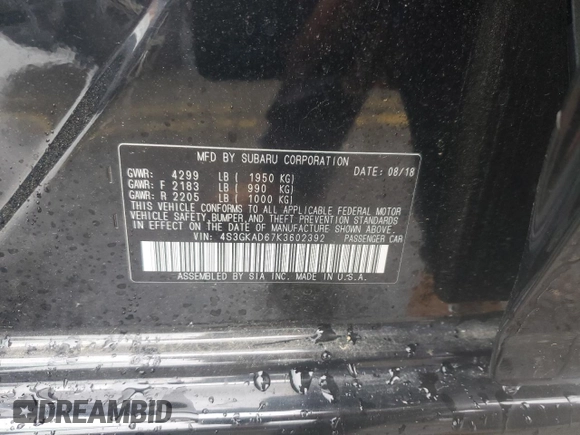 2019 Subaru Impreza Premium with VIN 4S3GKAD67K3602392, listed as a Copart auction lot 58961245 with 35,749 mi miles and Salvage title. Bid and sale history available at DreamBid. Image 12.