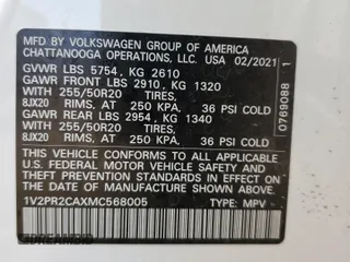 2021 Volkswagen Atlas SE with VIN 1V2PR2CAXMC568005, listed as a Copart auction lot 43013455 with 58,736 mi miles and Salvage title. Bid and sale history available at DreamBid. Image 16.