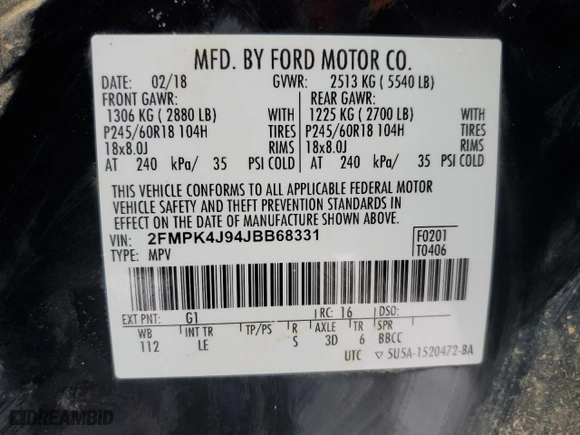 2018 Ford Edge SEL with VIN 2FMPK4J94JBB68331, listed as a Copart auction lot 45467995 with 176,970 mi miles and Clean Title. Bid and sale history available at carsss.com. Image 13.